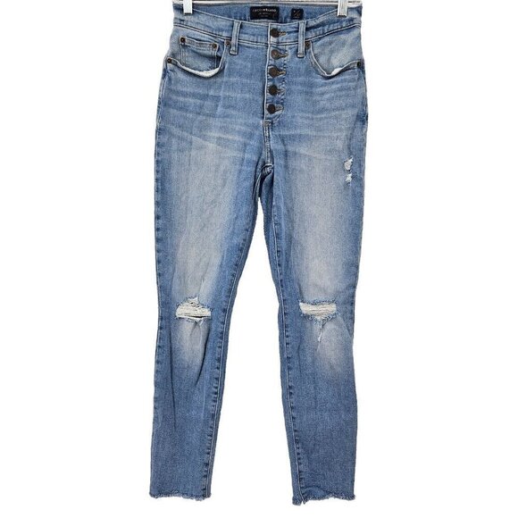 Lucky Brand Bridgette High Rise Skinny Jeans Size 4/27 Distressed Button Fly - Picture 1 of 11